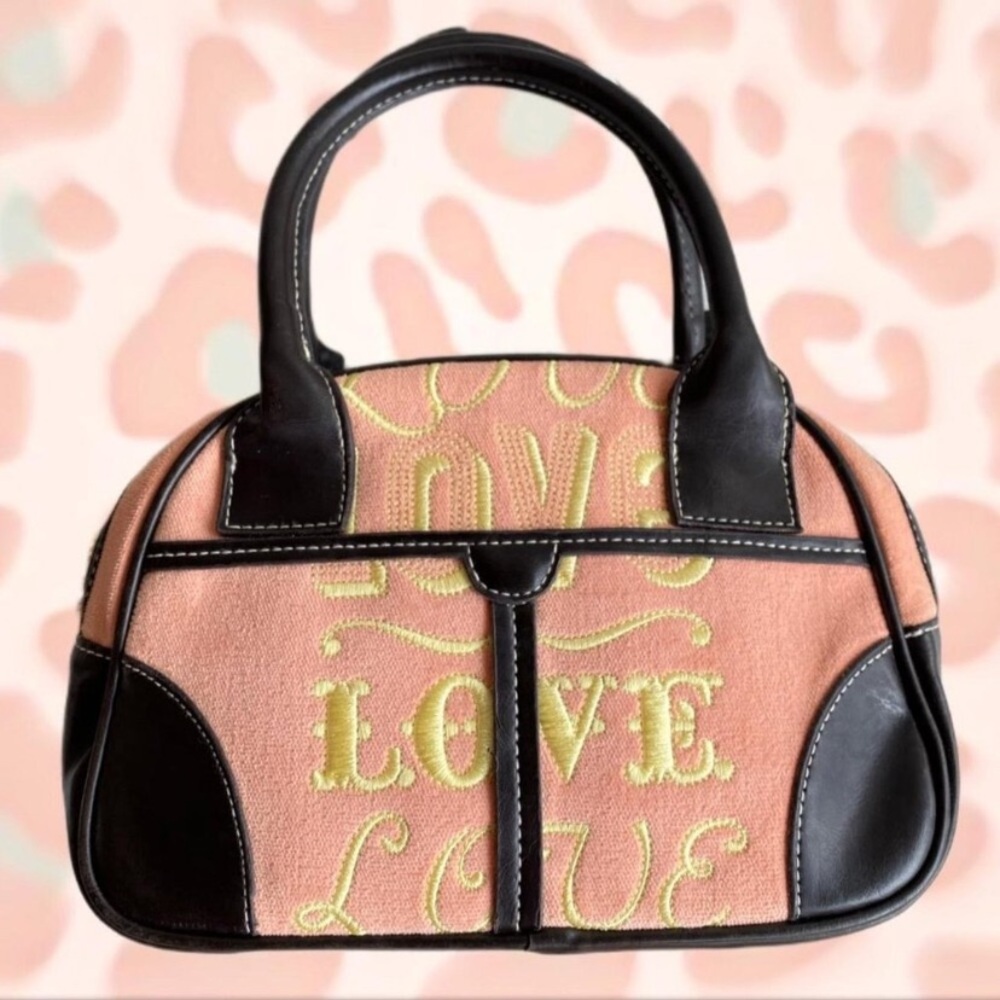 Chic Pink and Black Satchel with Love Embroidery